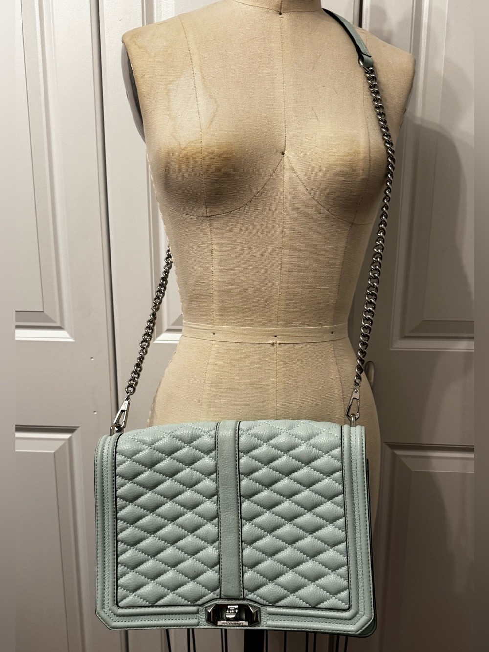 Rebecca Minkoff Quilted Mint Green Crossbody Bag with Chain Strap